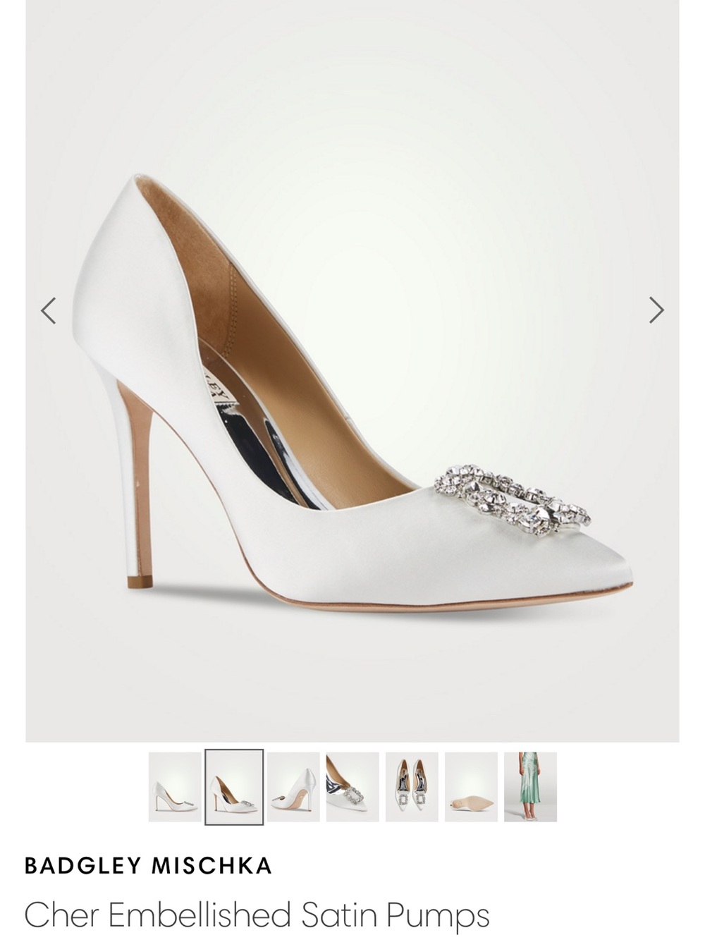 Badgley Mischka Cher Satin Pumps with Crystal Buckle - White